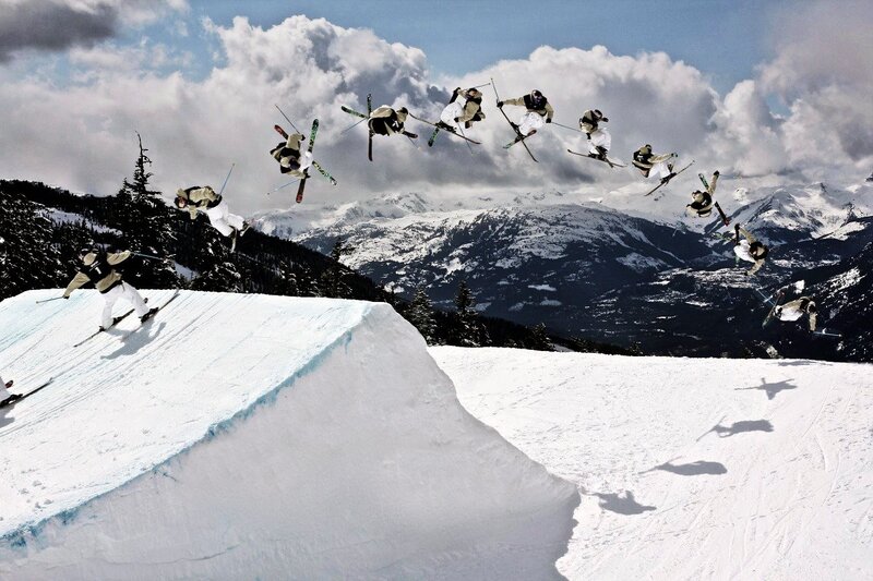 Skier Performing Trick — White, Dramatic