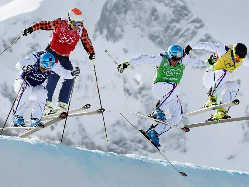 Skiers in Mid-air — White