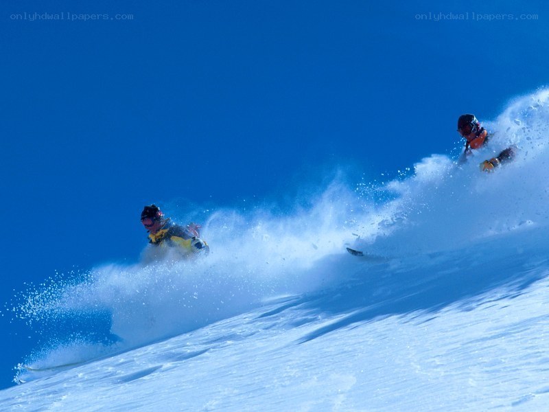 Skiers in powder snow