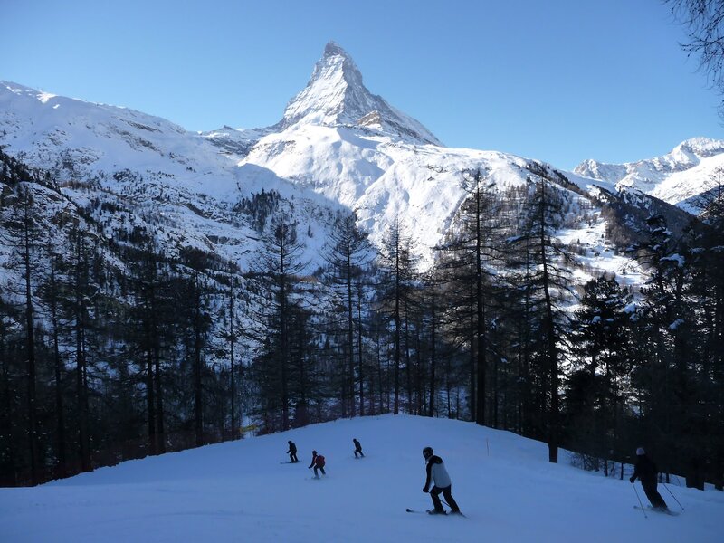 Skiers on a Mountain Slope
