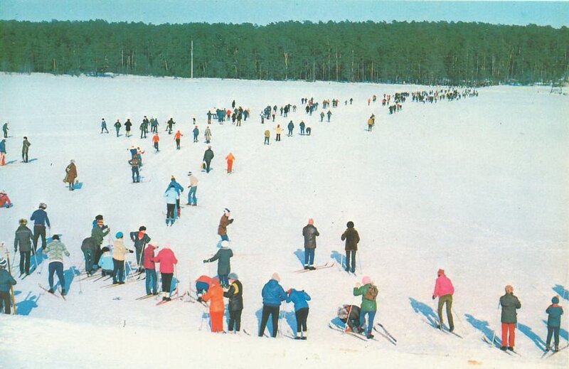 Skiers on a snowy field