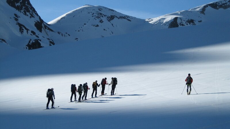Skiers on a snowy mountain