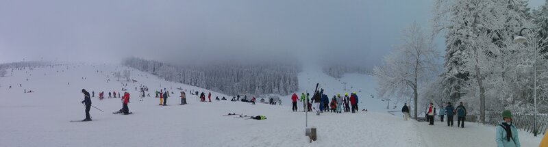 Skiers on a snowy mountain