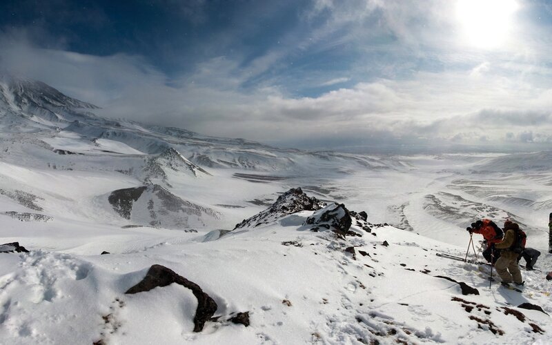 Skiers on Snowy Mountain — White, Dramatic, Winter, Photograph, Mountains, Snow
