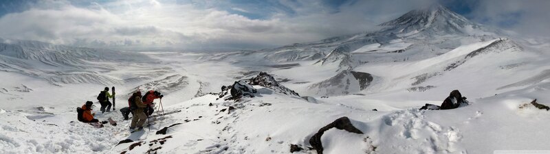 Skiers on Snowy Mountain — White, Dramatic, Winter, Photograph