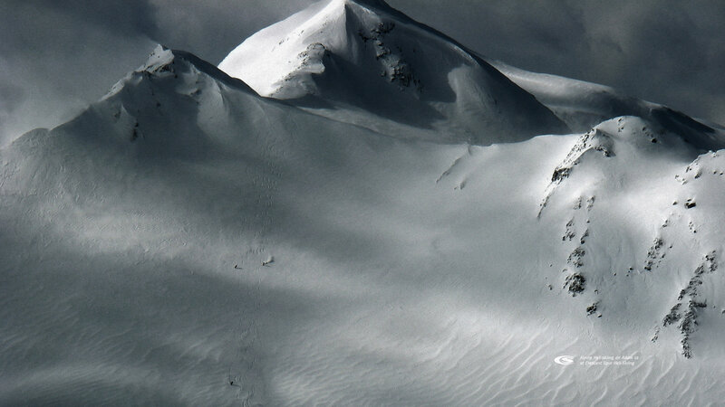 Skiers on Snowy Mountain — White, Dramatic, Winter