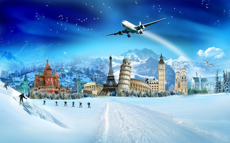Skiers on Snowy Slope — Blue, Fantastical