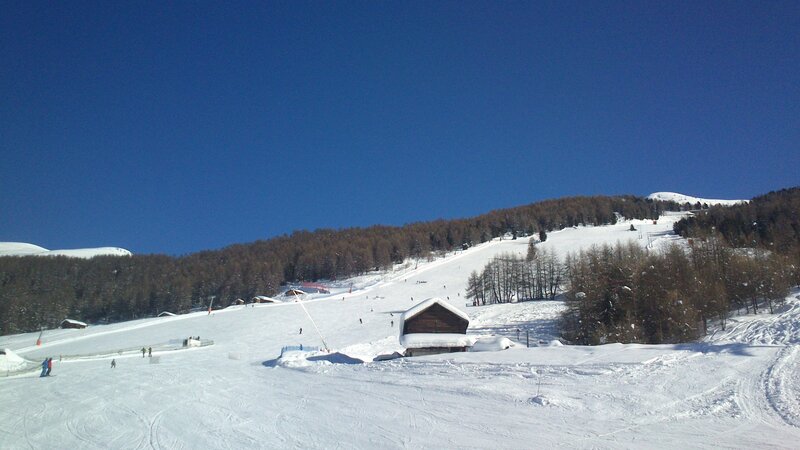 Skiers on Snowy Slope — Blue, Serene, Winter, Photograph