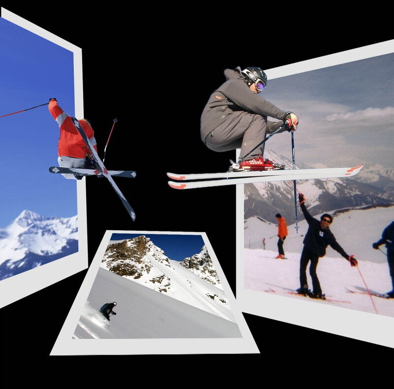 Skiing action collage