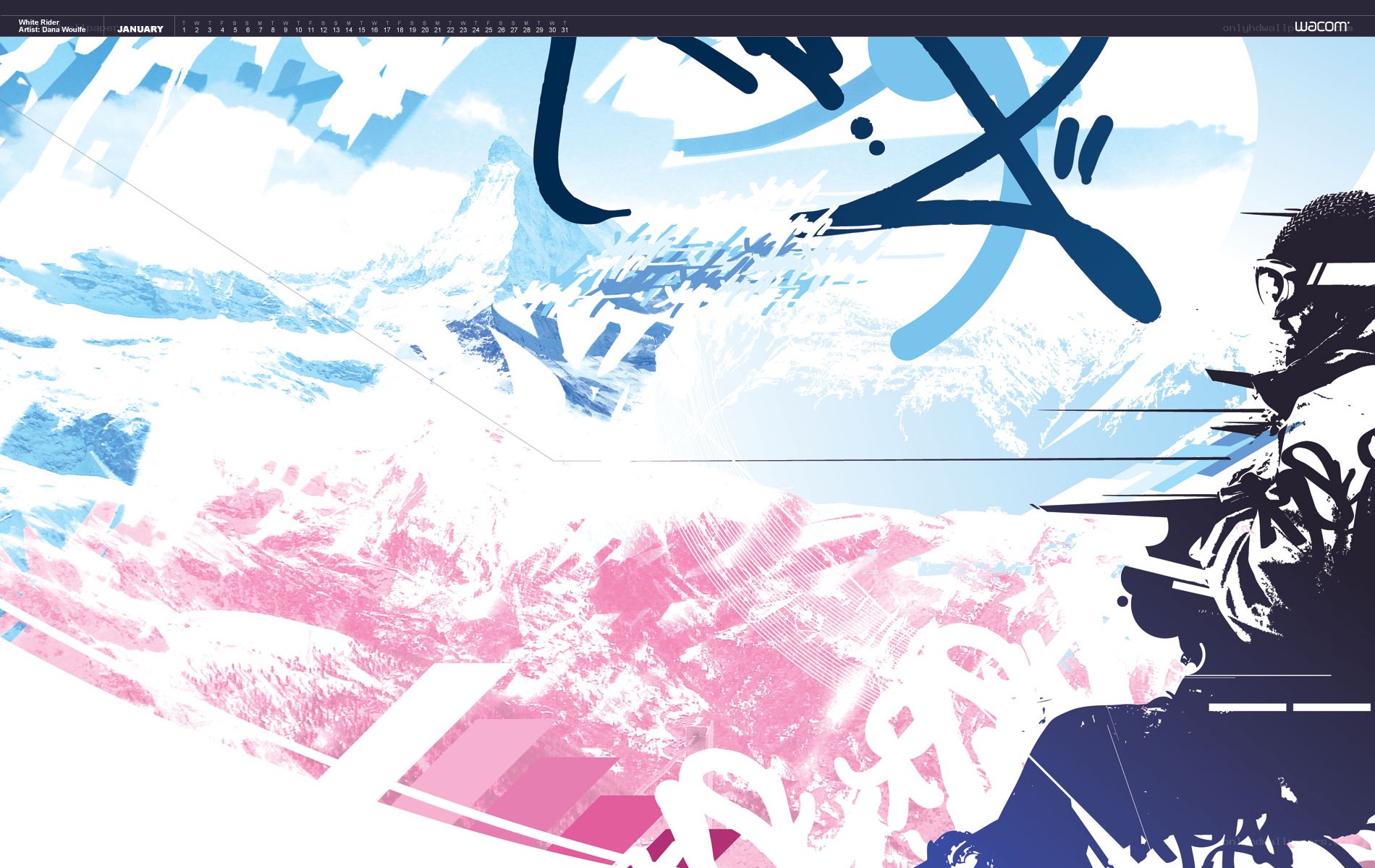 Skiing art calendar page