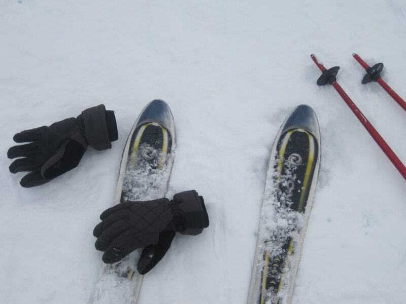 Skiing gear on snow