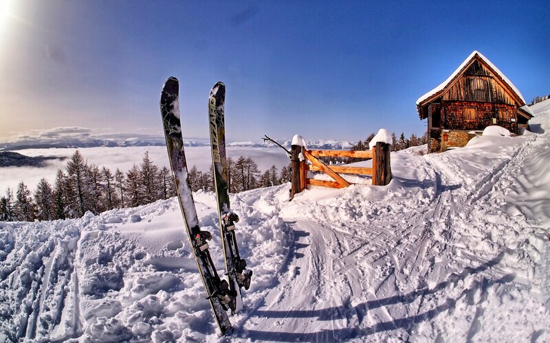 Skis in Snow — White, Serene