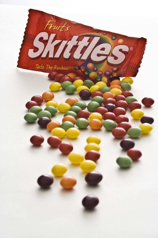 Skittles candy spill