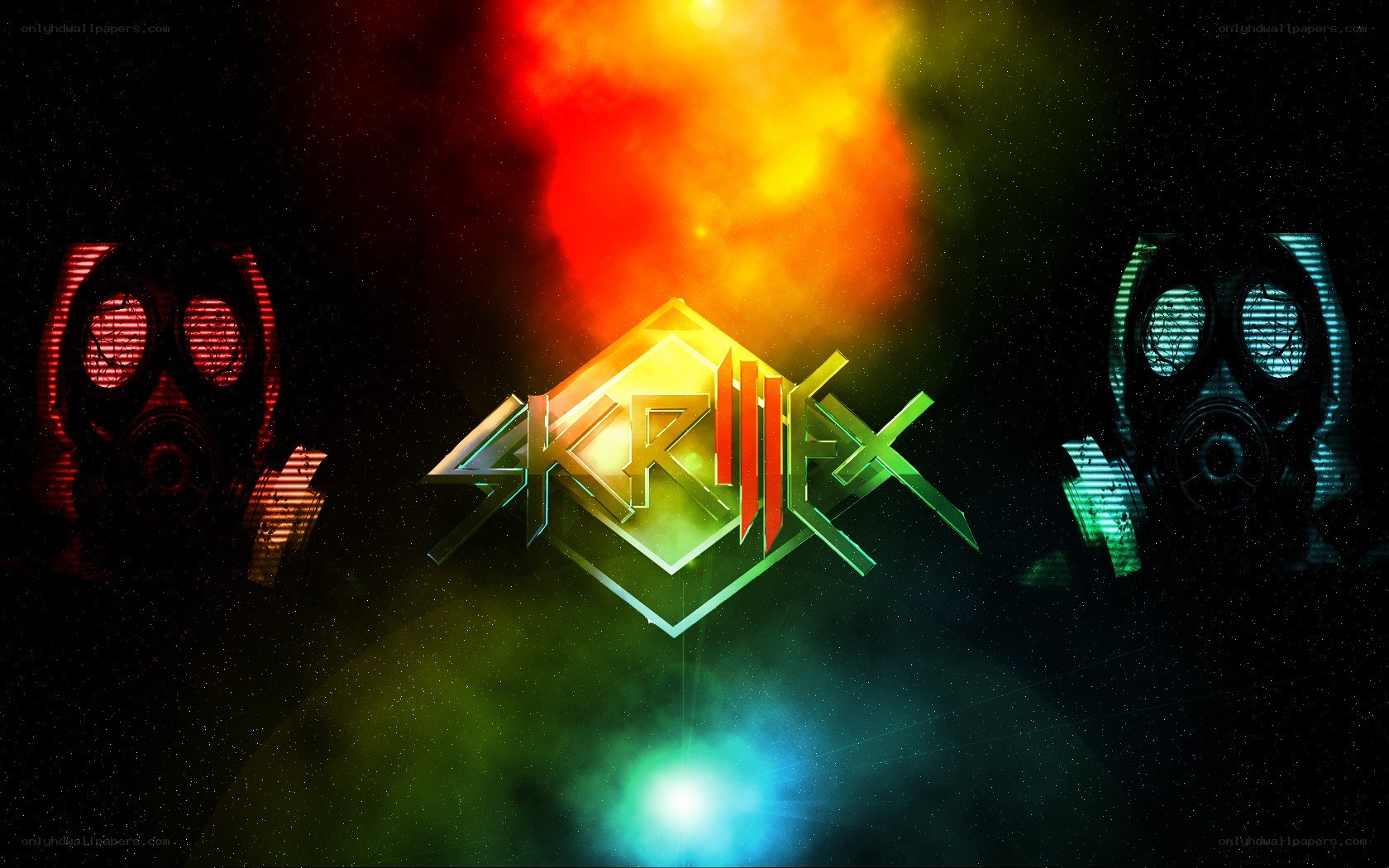 Skrillex logo with gas masks