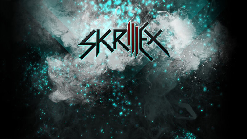 Skrillex logo with smoke and particles