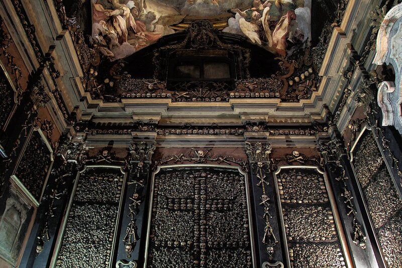 Skull-adorned chapel interior
