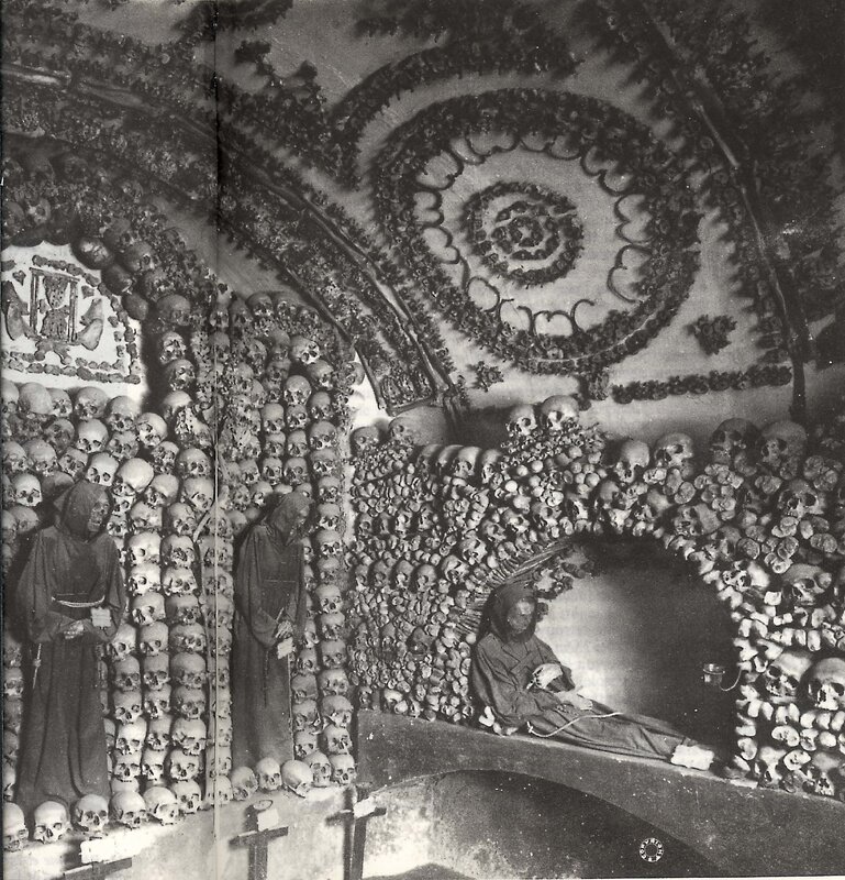 Skull-adorned crypt interior