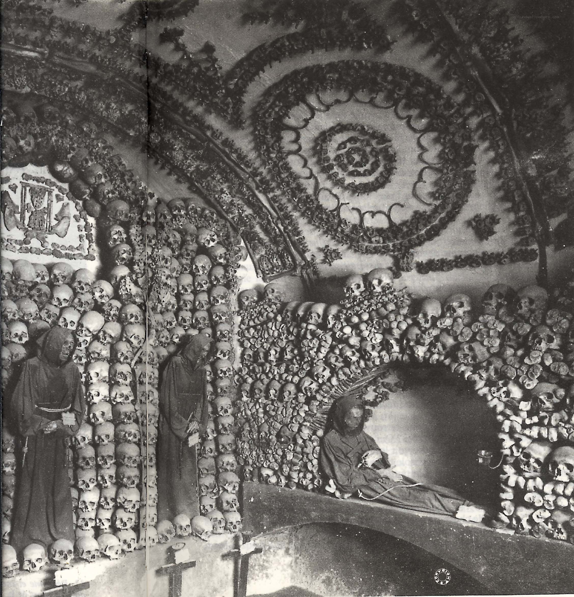 Skull-adorned crypt interior