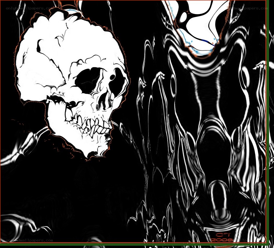 skull and abstract figure