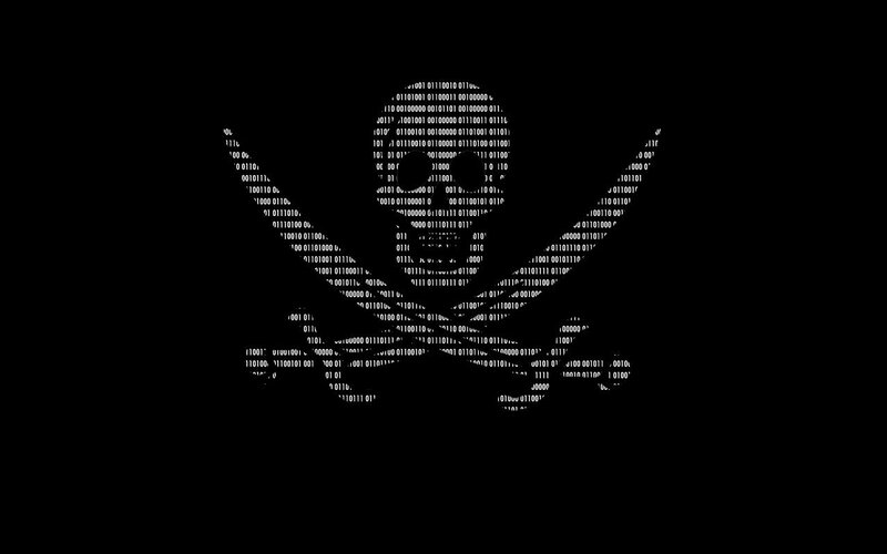 Skull and Crossbones — Black, Dark, Digital Art, Binary Code