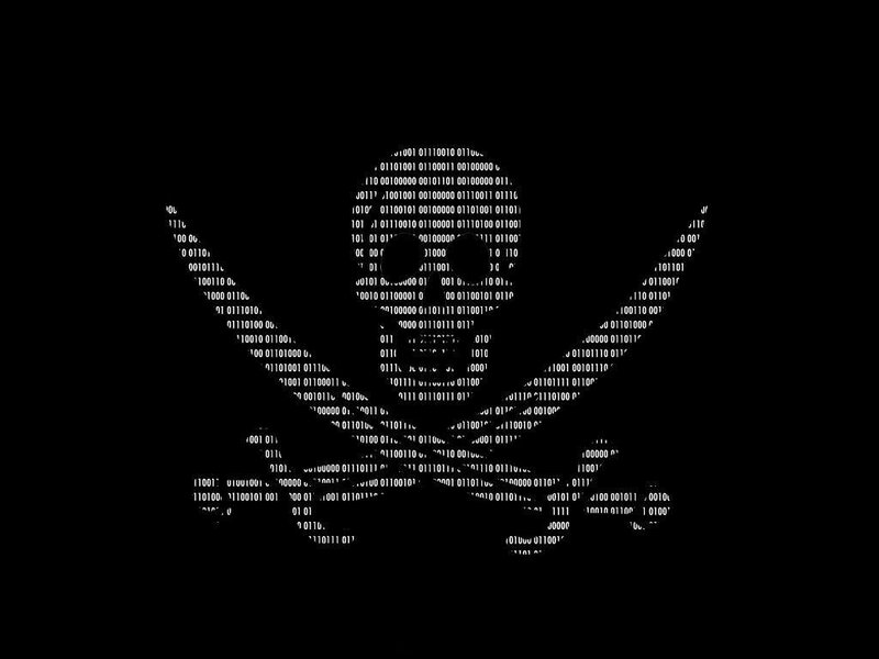 Skull and Crossbones — Black, Dark, Digital Art, Binary Code, White
