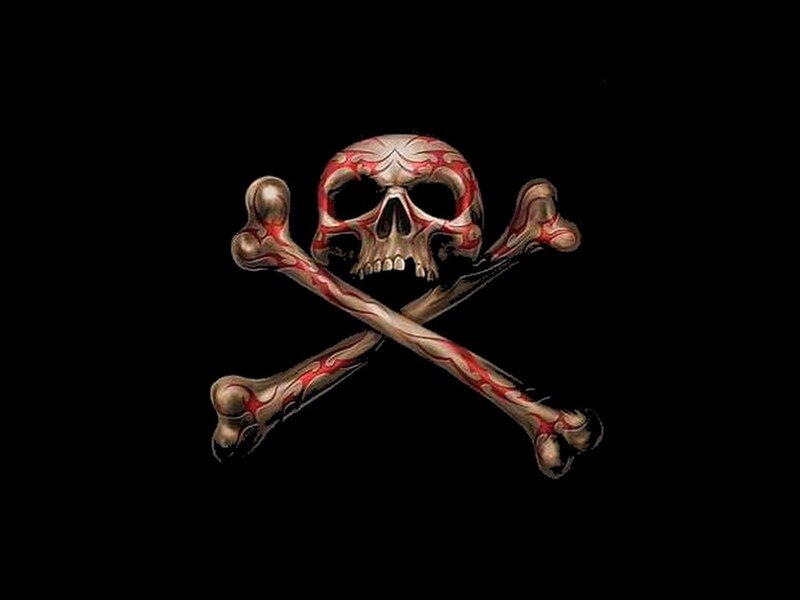 Skull and Crossbones — Black, Dark, Digital Art, Bones