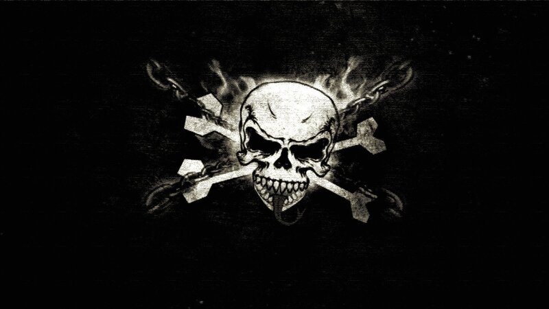 Skull and Crossbones — Black, Dark, Digital Art, Flames