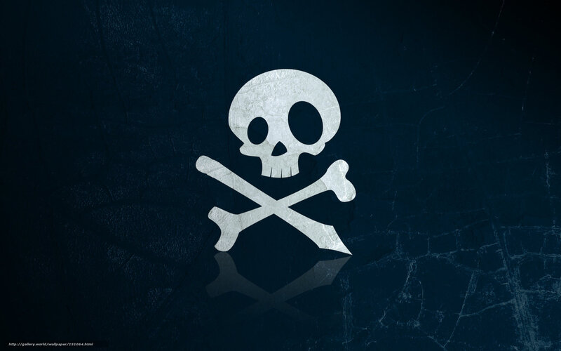Skull and Crossbones — Black, Dark, Digital Art, Reflection