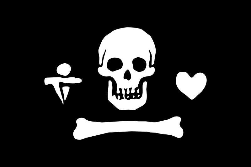 Skull and Crossbones — Black, Dark, Vector Art, Heart