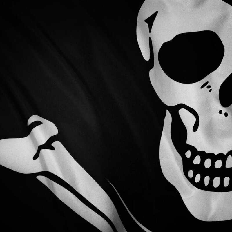 Skull and Crossbones — Black, Dramatic, Illustration, Flag, White, Square