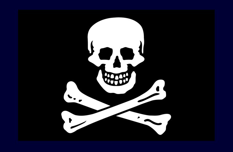 Skull and Crossbones — Black, Ominous, Vector Art, White, Blue