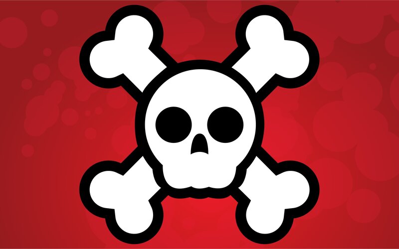 Skull and Crossbones — Red, Warning, Vector Art