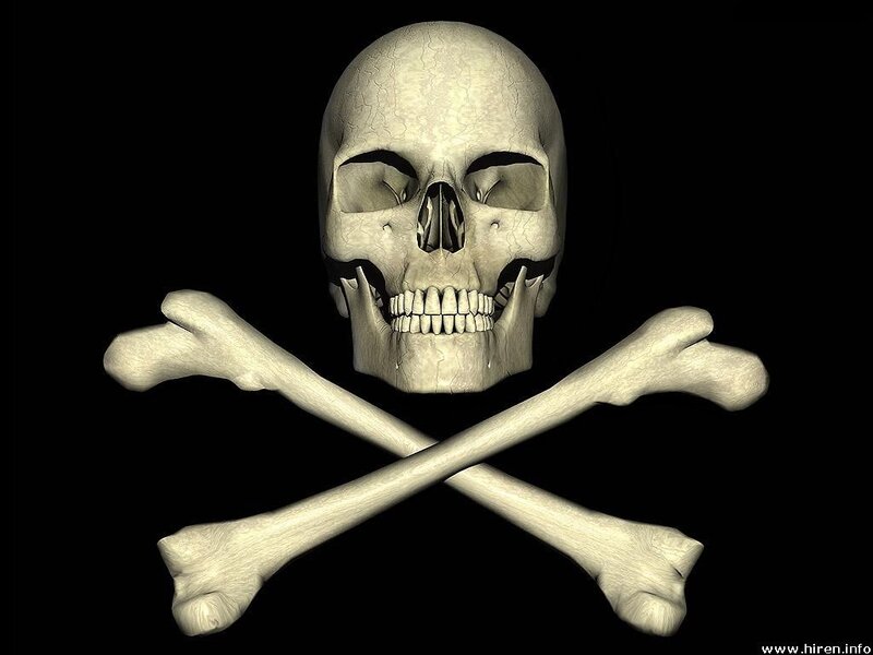 Skull and Crossbones — White, Dark, 3d Render, Bones, Black Background