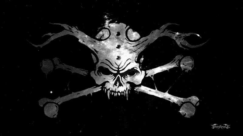 skull and crossbones with cosmic texture