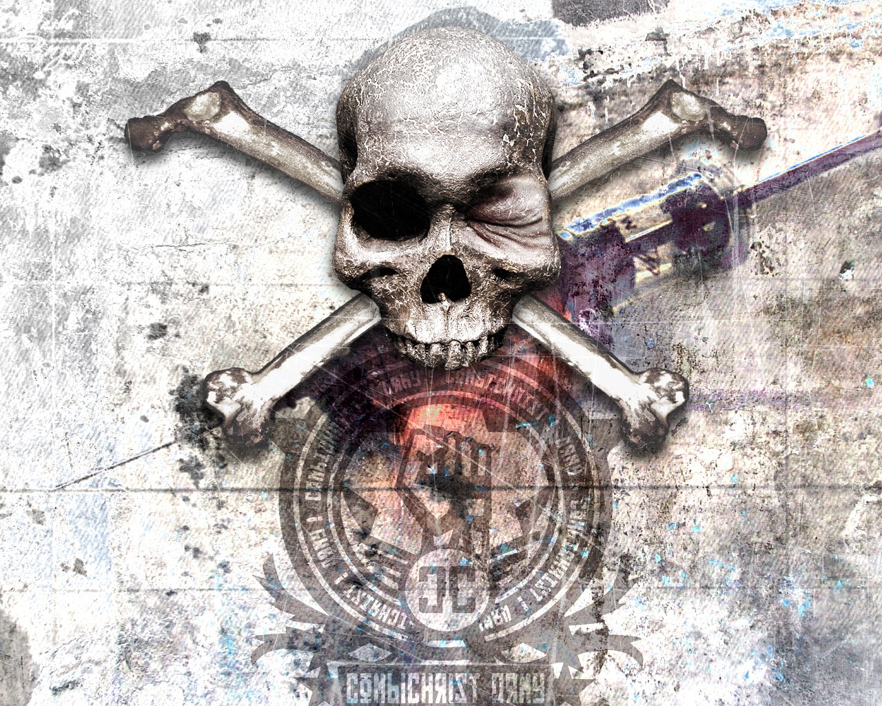 skull and crossbones with emblem