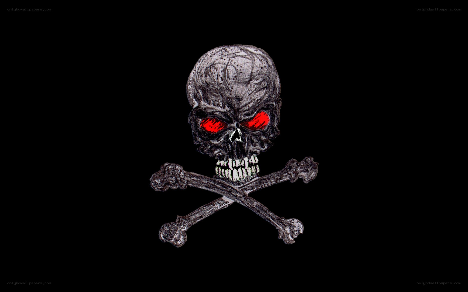 skull and crossbones with red eyes