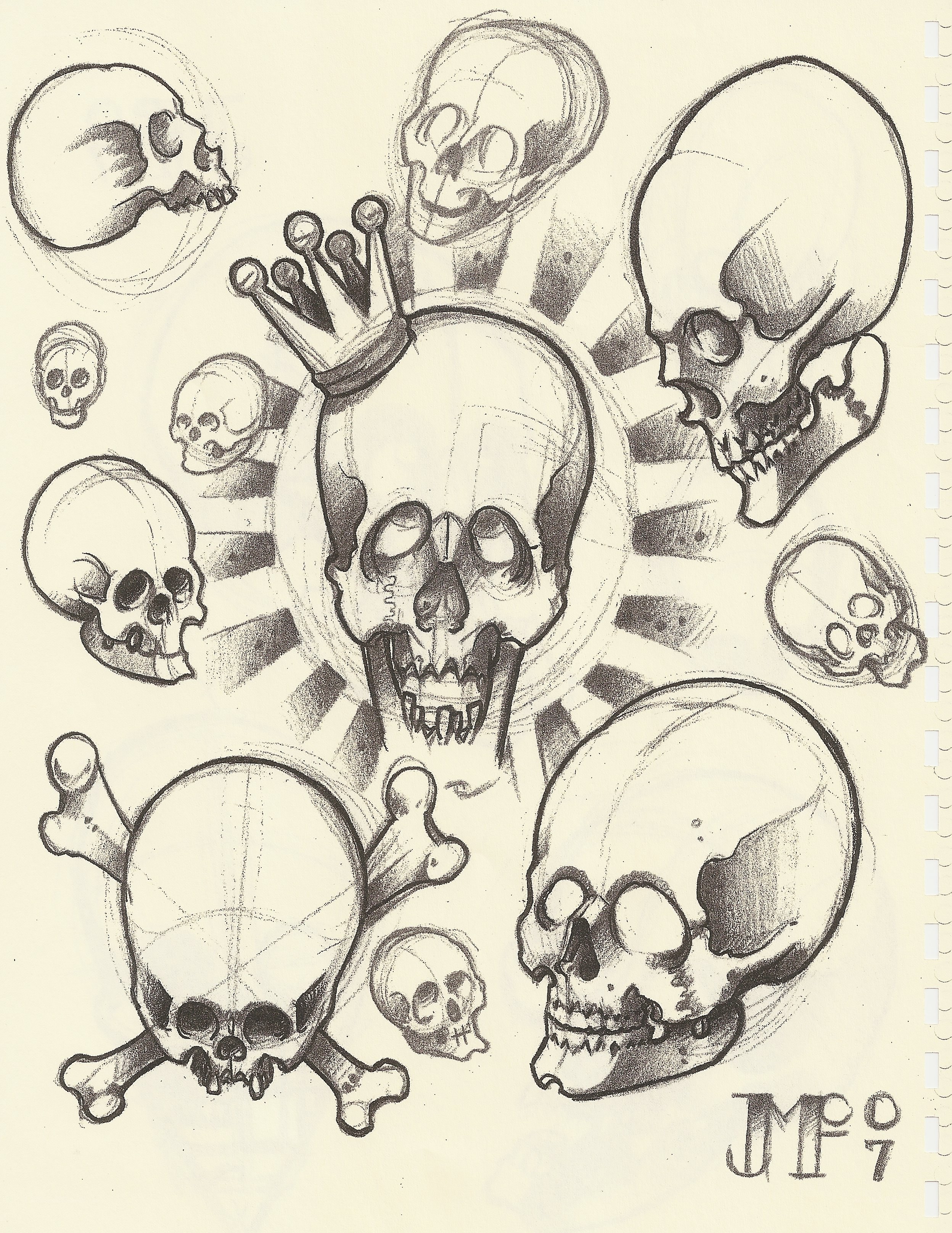 skull and crown sketch