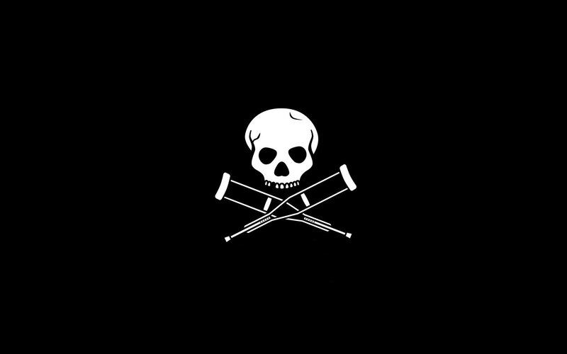 Skull and Crutches — Black, Dark, Vector Art