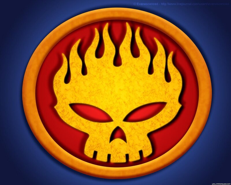 Skull and flames logo