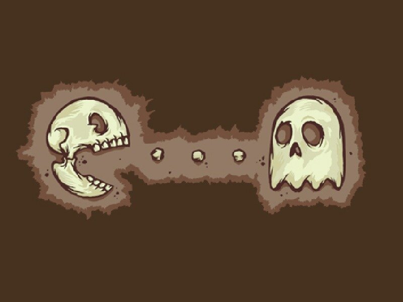 Skull and Ghost Illustration — Brown