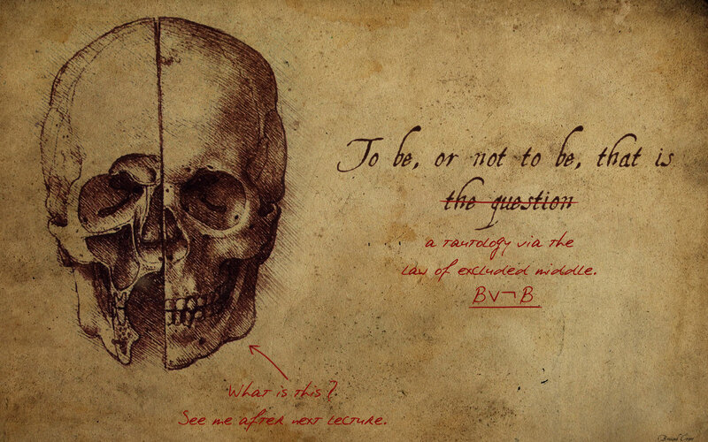 skull and philosophical text