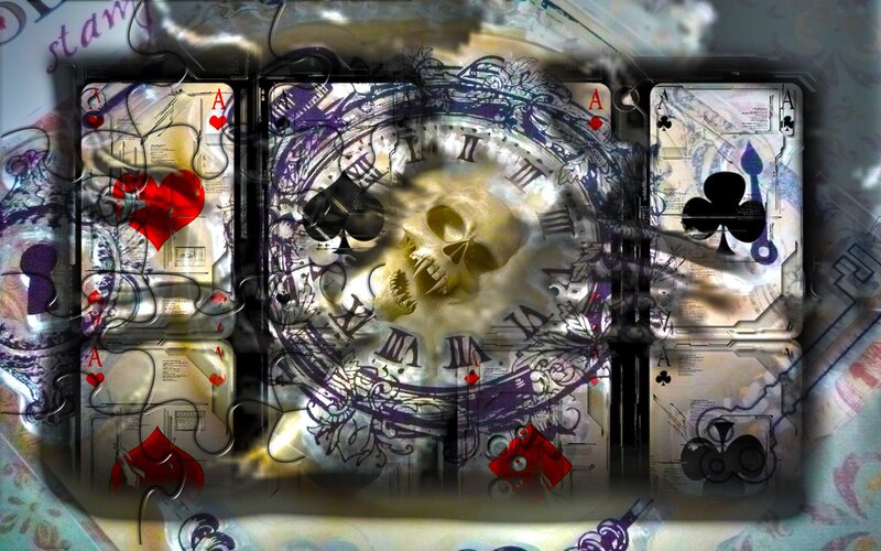 skull and playing cards collage