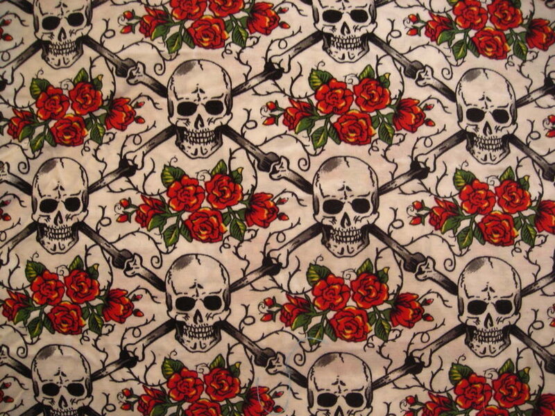 skull and rose pattern fabric