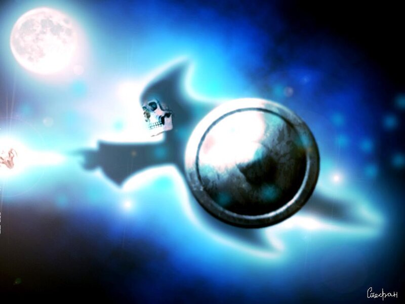skull and shield in space