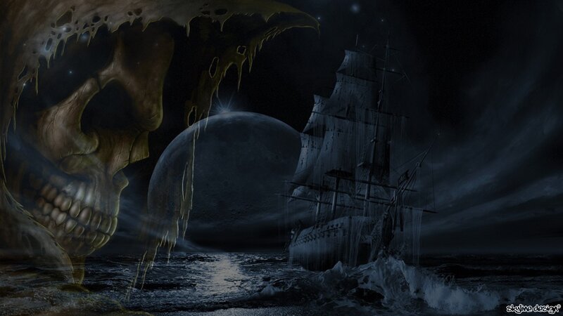 Skull and Ship at Night