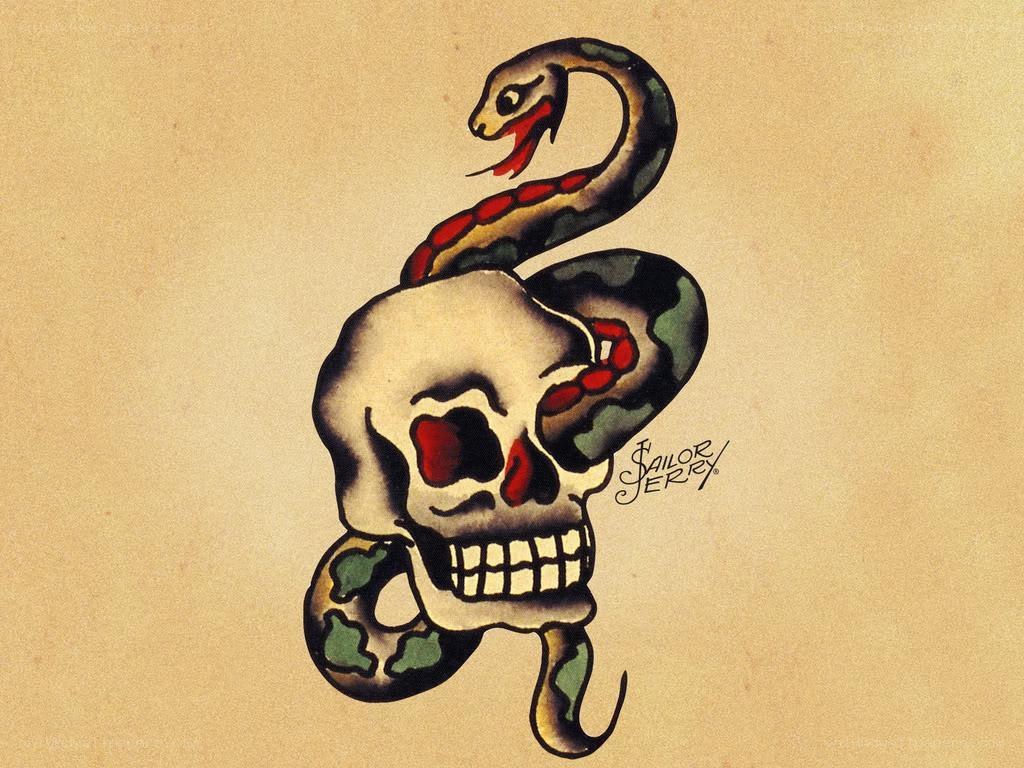 skull and snake tattoo design