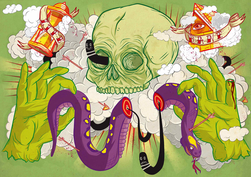 skull and snakes illustration