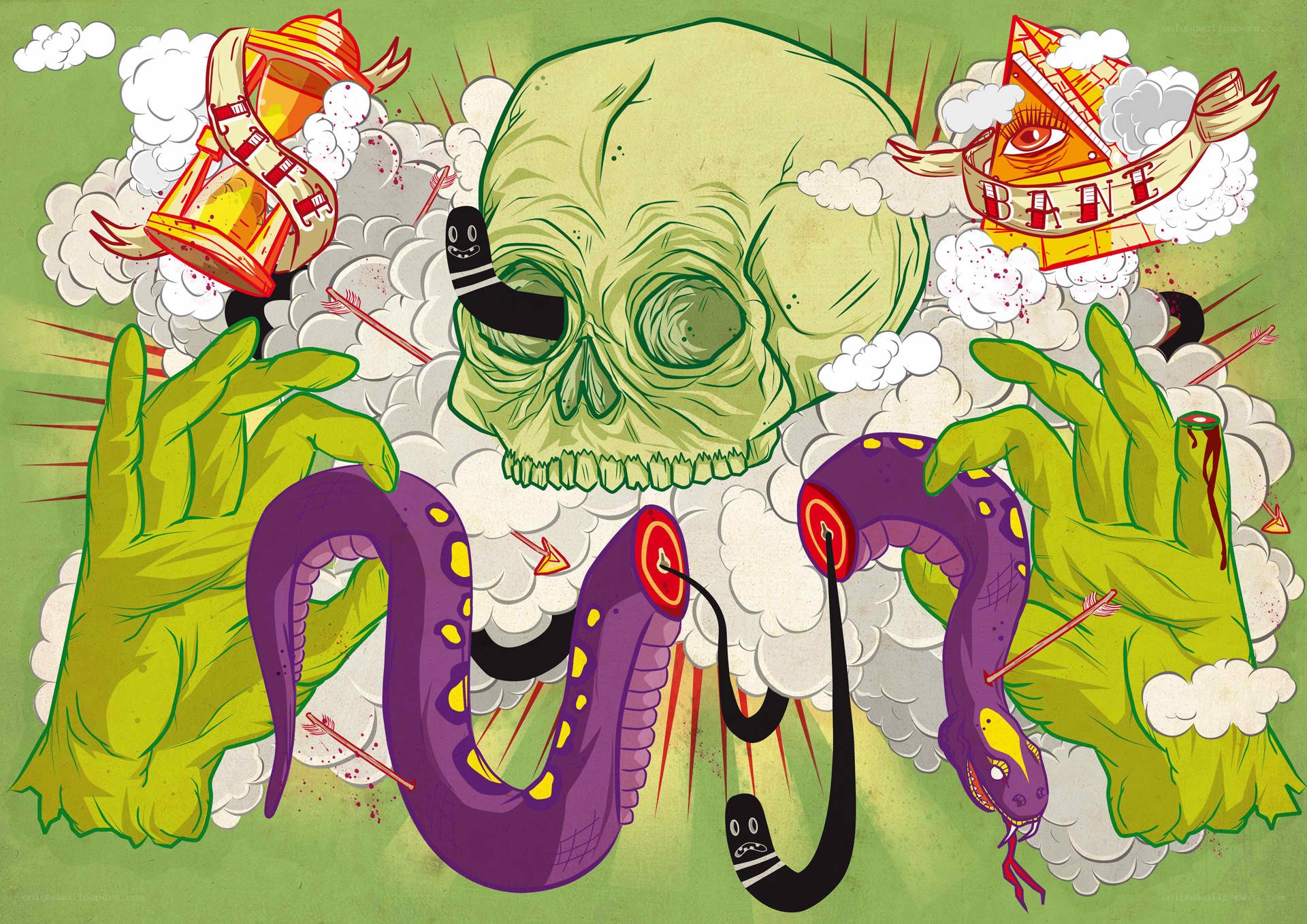 skull and snakes illustration