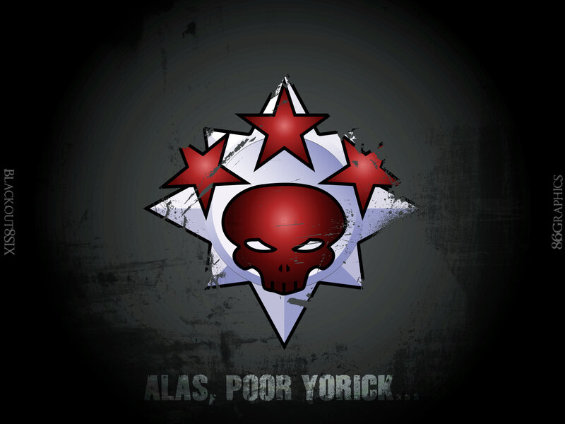 skull and star emblem with quote