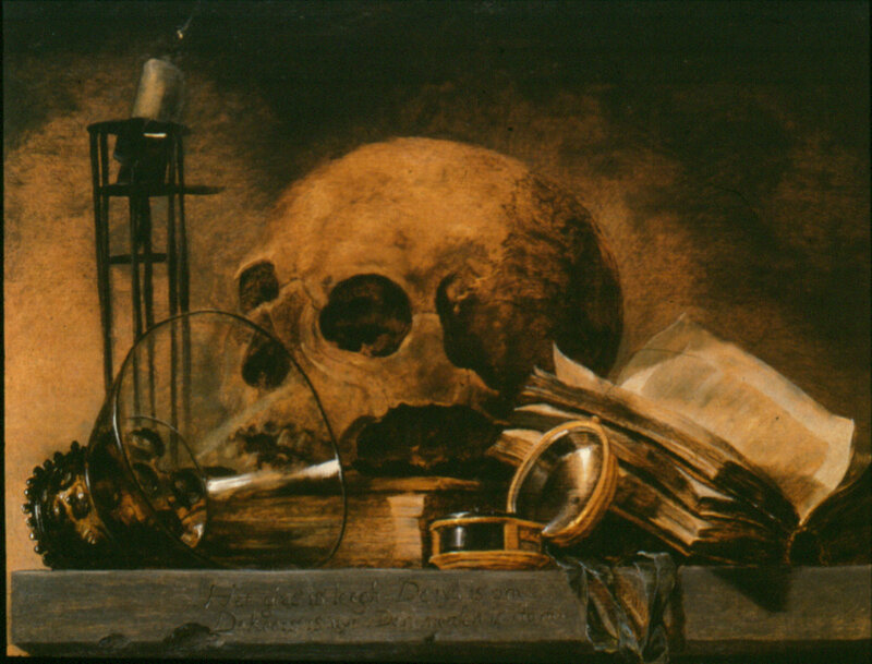 Skull and Still Life Objects — Brown